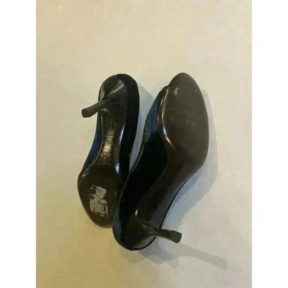 Céline Dark Green Velvet Open Peep-toe High Heels Size 7.5 US 37.5 Italy Pumps - Picture 6 of 11